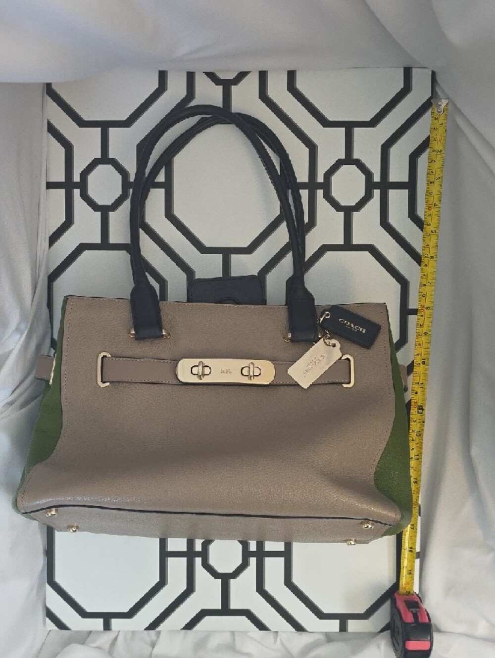 Coach Taupe, Green & Navy with Gold Hardware - Picture 8 of 9